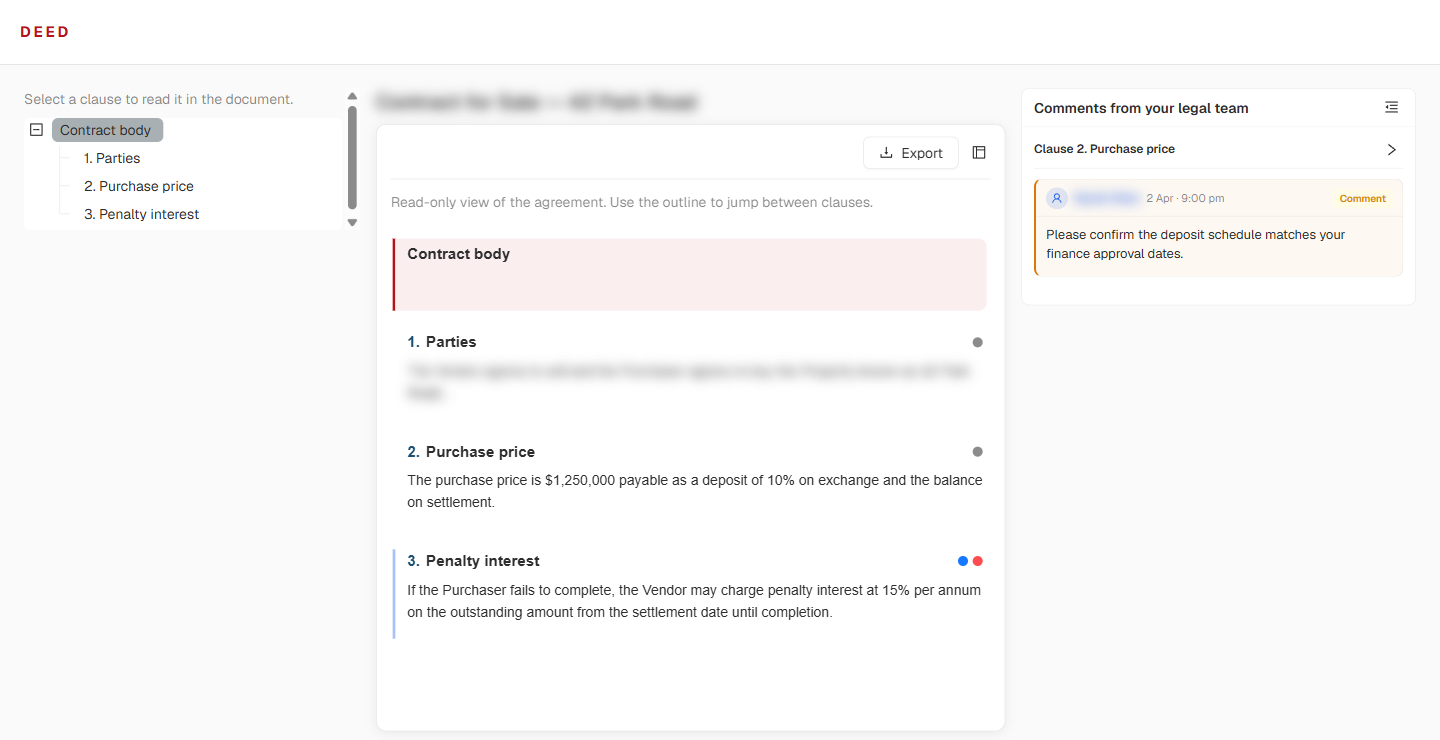 Read-only client workspace in Deed